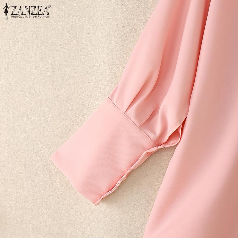 ZANZEA Women Classic Collar Loose Casual 3/4 Sleeve Plain Blouse