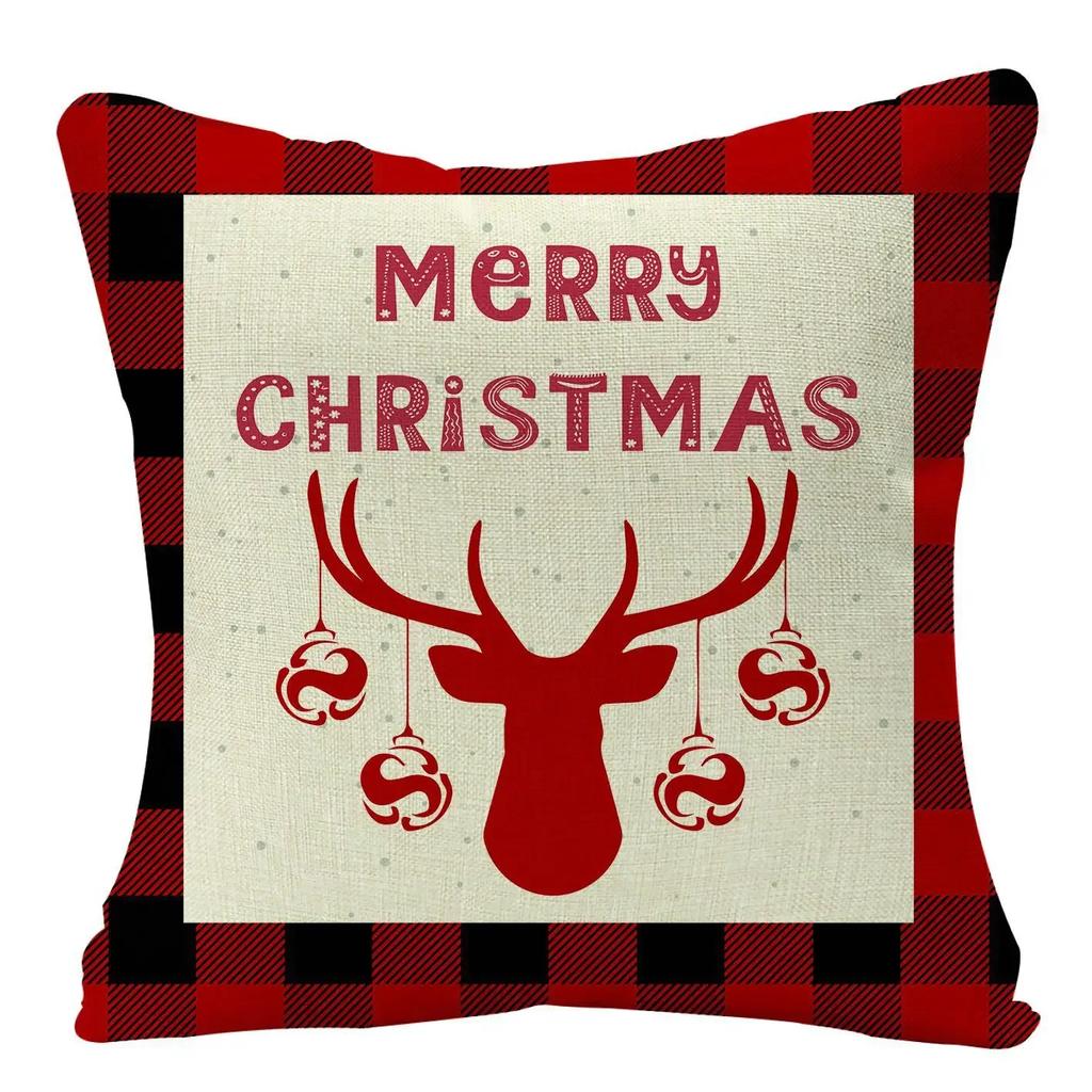 2022 Merry Christmas Home Decor Cushion Cover 45x45cm Cute Animals Cartoon Printed Throw Pillow Cover Xmas Decorative Pillowcase
