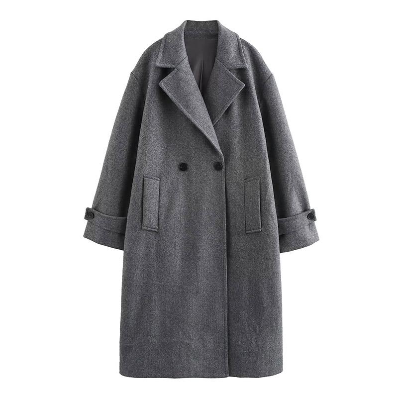Herbst Winter Damen Einfarbig Übermantel Mode Doppelreiher Umlegekragen Taschendesign Mäntel Damen Lässig Locker Übermäntel