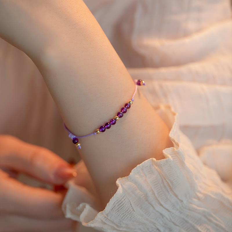 

Natural Amethyst Lucky Gold Bead Niche Design Gift14k Gold-plated luxury stackable bracelet for women as a gift Deep Amethyst Bracelet-Ad