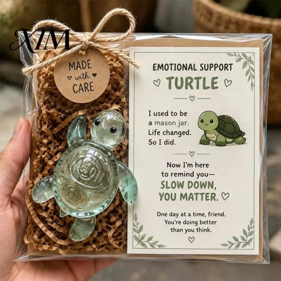 Emotional Support Animal Glass Gift, Cute Recycled Pocket Hug Turtle/Bird/Frog Gift Keepsake with Encouragement Card, Comfort for Friends, Coworkers,
