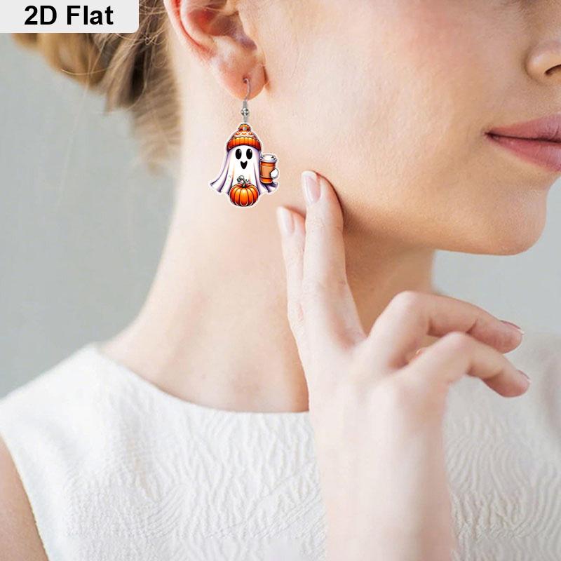 2D Flat Halloween Earrings Pumpkin Ghost Pattern Acrylic Dangle Earrings Women Girls Jewelry Gift