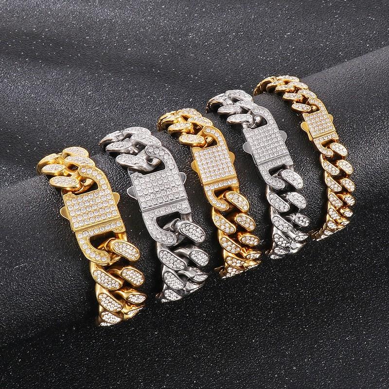 16MM Grobe Stein Cuban Link Armband für Männer Frauen Hip Hop Hohe Qualität Edelstahl Voll Besetzt mit Strasssteinen Trend Schmuck Geschenk
