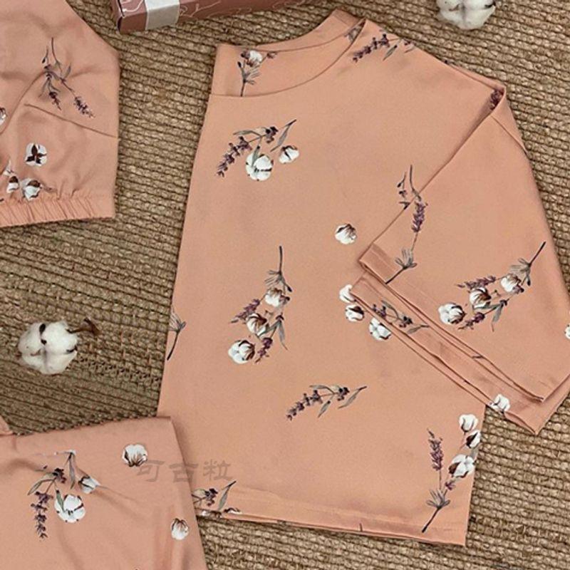 

Spaghetti Strap Silk Pajama Set Sleeveless Trim Cartoon Prin Cotton Flower Short Sleeve XL