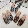 Foreign trade European and American style sexy square head medium heel slippers women's summer new leopard print thick heel fashion cool slippers A
