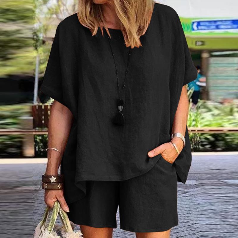 Loose Short Sleeve Two-Piece Set Spring Summer Fashion Elegant Cross-Border Short Pants Outfit Women's Skirt Ensemble