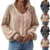 Women's Casual Fashion V Neck Long Sleeved Knitting Printed Sweater Top