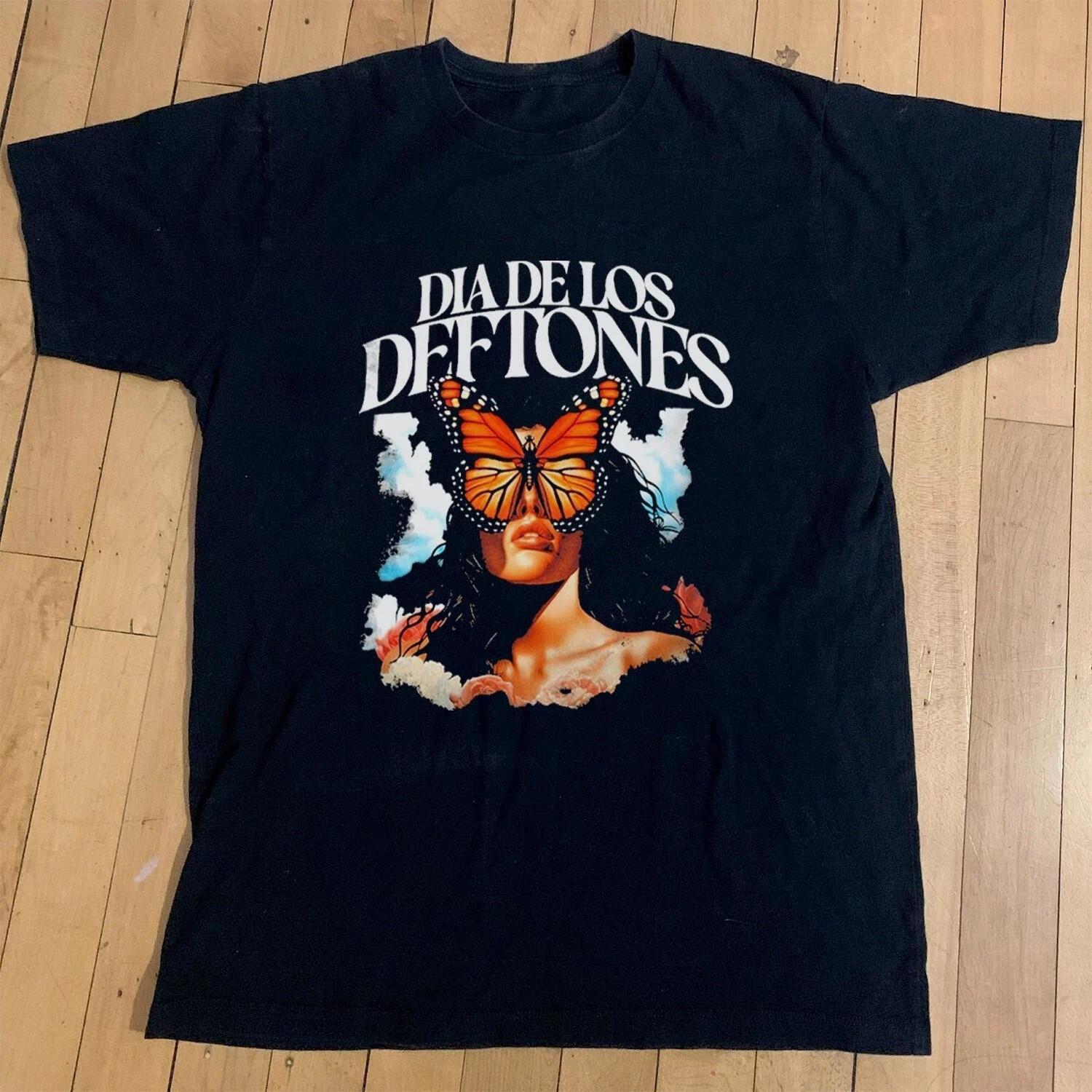 ГОРЯЧИЙ! Футболка Deftones Dia de los Deftones, Унисекс, Черная, Хлопок, Репринт L