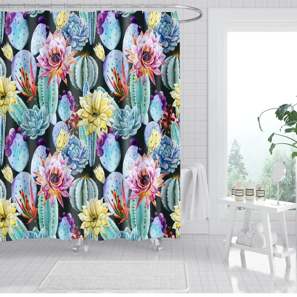 Tropical Plants Shower Curtains for Bathroom Polyester Fabric Shower Curtain Leaves Cactus Printing Bathroom Curtains Home Decor
