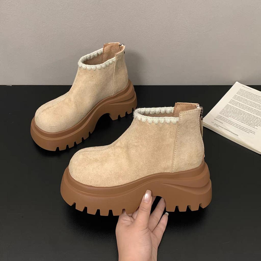 Comfortable soft leather retro platform short boots women's 2025 autumn and winter British style small man height and thinness Martin boots