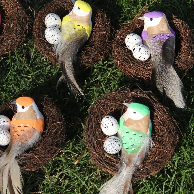 Nid d'oiseau rond en rotin Pâques Fait main Bricolage Artisanat Vigne Simulation Nid d'oiseau Décor d'œuf Accessoires Maison Jardin Fenêtre nichoir