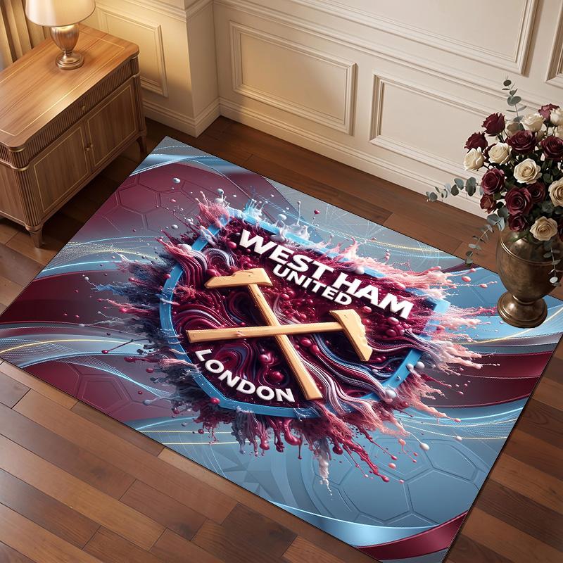 West Ham United Football Print Crystal Velvet Rug, Comfortable Water Absorbent Non Slip Indoor Floor Carpet