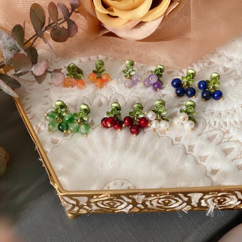 Retro Französische Waldbeeren Ohrring Preiselbeere Pflanze Süßwasserperle Mädchen Party Accessoires Ohrringe