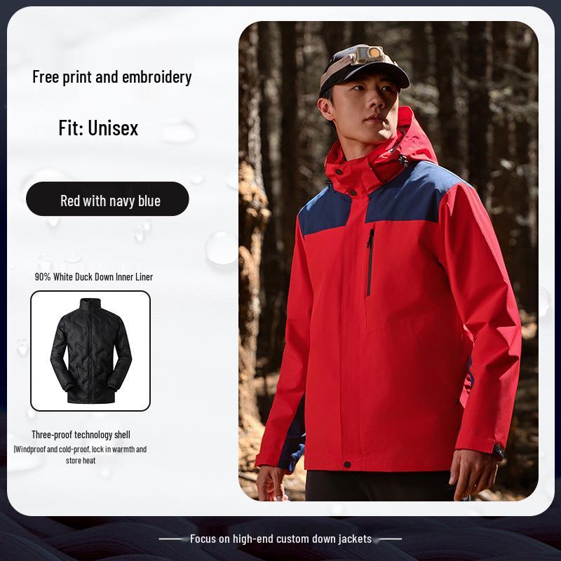 Men's Custom Three-in-One Mountain Climbing Suit for Autumn/Winter with Velvet and Logo Print