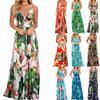 Women's Sleeveless Maxi Dress with Adjustable Spaghetti Straps and Tropical Floral Print for Casual Wear