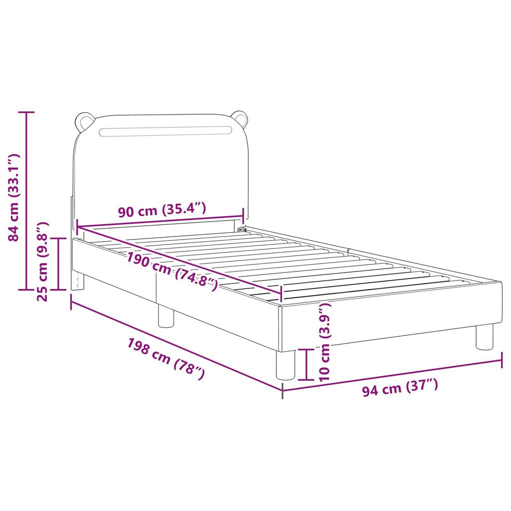 Kids Bed Frame with Headboard Dark Grey 90 x 190 cm Fabric