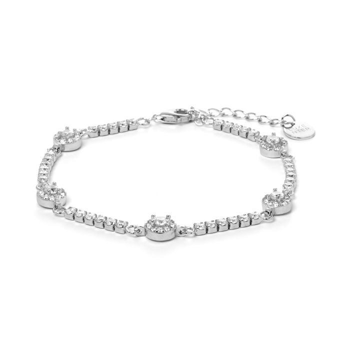 Bracelet en alliage métallique avec zirconiums cubiques étincelants, finition rhodium - Daimas