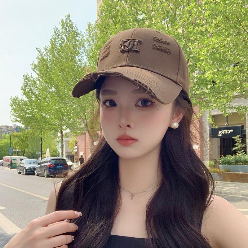 Letter Embroidery Ripped Cap Tide Couple Versatile Face Small Baseball Cap Outdoor Face Small Sun Cap