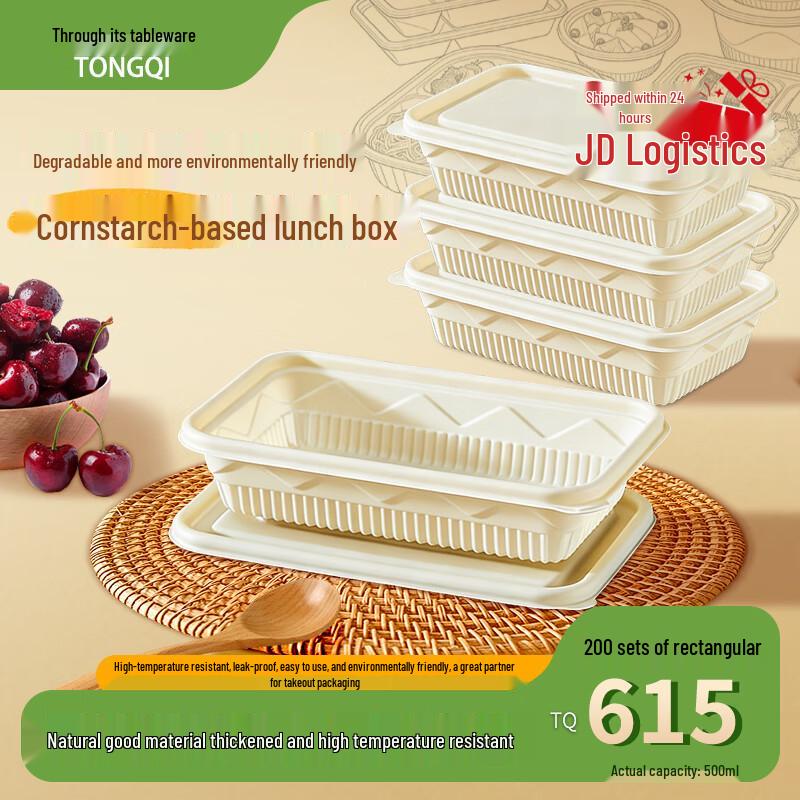 Eco-Friendly 500ml Rectangular Degradable Takeaway Boxes