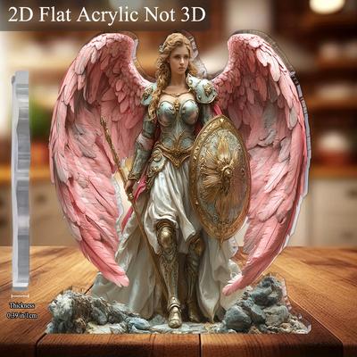 1pc Fantasy Bohemian Angel Warrior Acrylic Desktop Decor - 2D Flat Print Medieval Armor with Pink Wings, Office, Bar, Cafe, Valentine'S Day