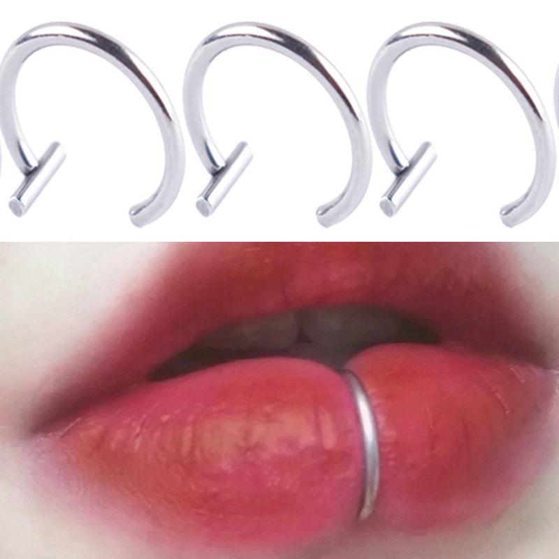 Stainless Steel Fake Lip and Nose Ring - C-Shaped, No Piercing Needed