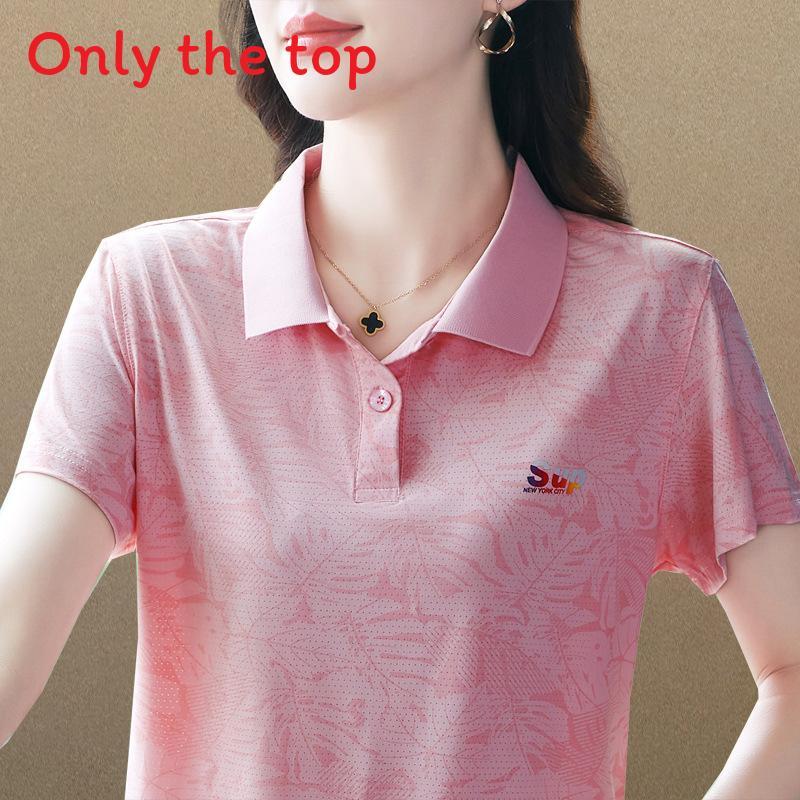 Casual Polo T Shirt With Letter Print For Women Summer Comfort Fit