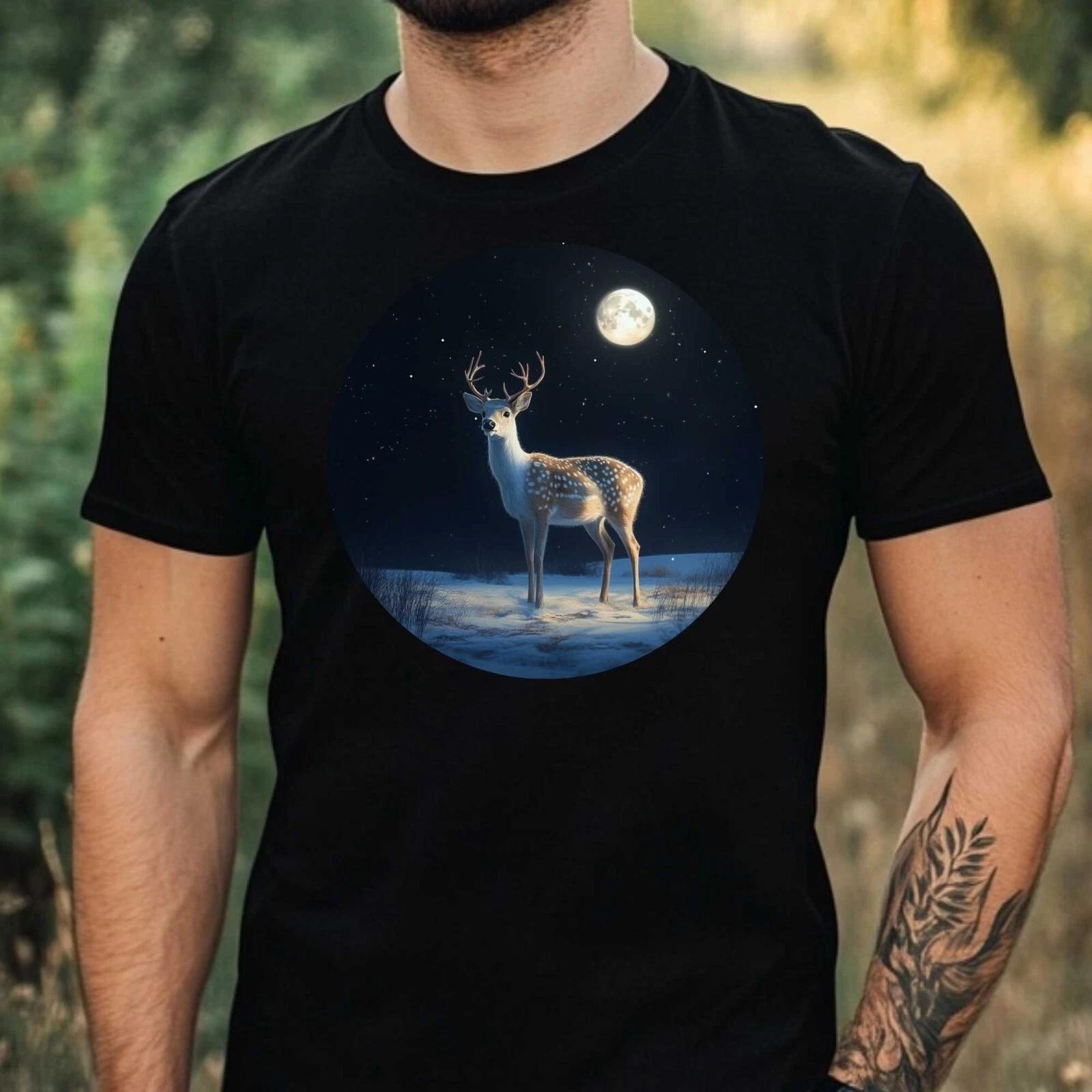 T-Shirt Herren Hirsch im Mondlicht Motiv Baumwolle Größe XS bis 5XL S
