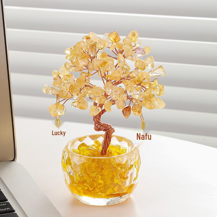 Citrine Money Tree Cat Ornament - Home, Office, Housewarming or Birthday Decoration