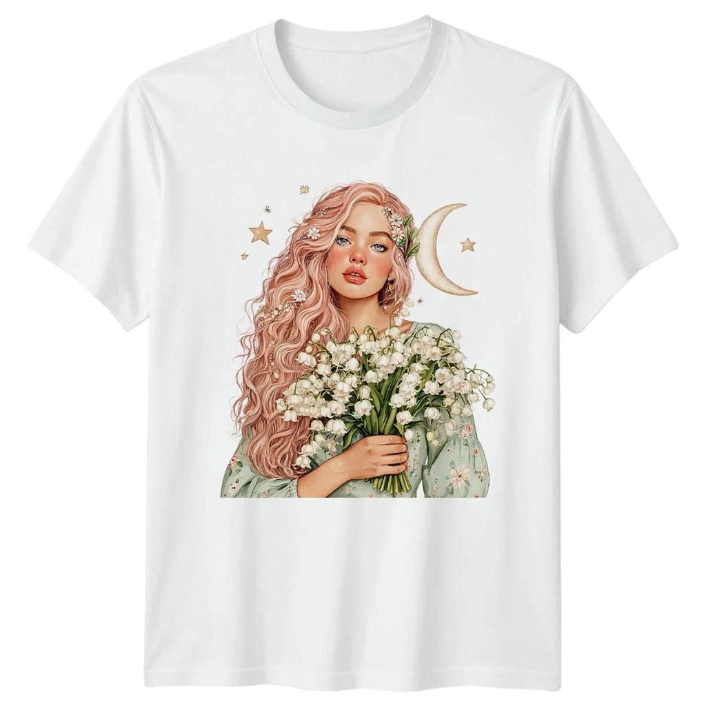 Woman With Flowers Graphic Tee Womens T-Shirt Unisex Top