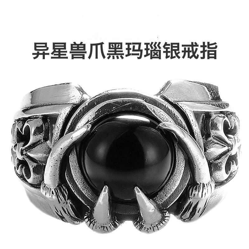 Adjustable Open Ring Men Women Vintage Claw Black Obsidian Style Punk Rock Gothic Finger Copper Jewelry