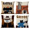 Creative Coffee Illustration Pillow Case Anti-dustmite Pillowcase Invisible zipper silky short plush Sofa cushion cover