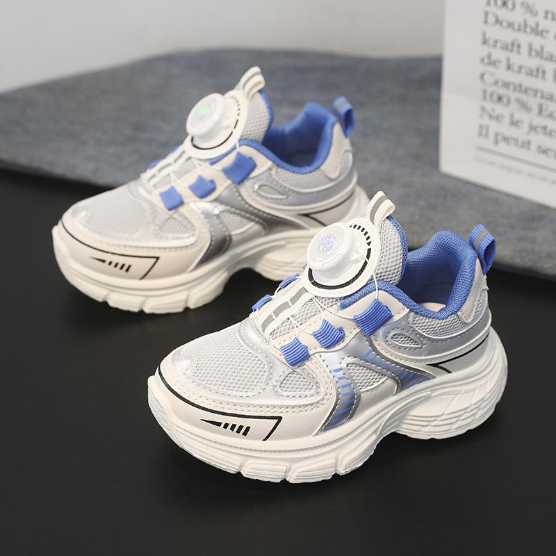 Spot classmates rotating buckle sneakers, primary school students cushioning rebound running shoes, double mesh basketball shoes