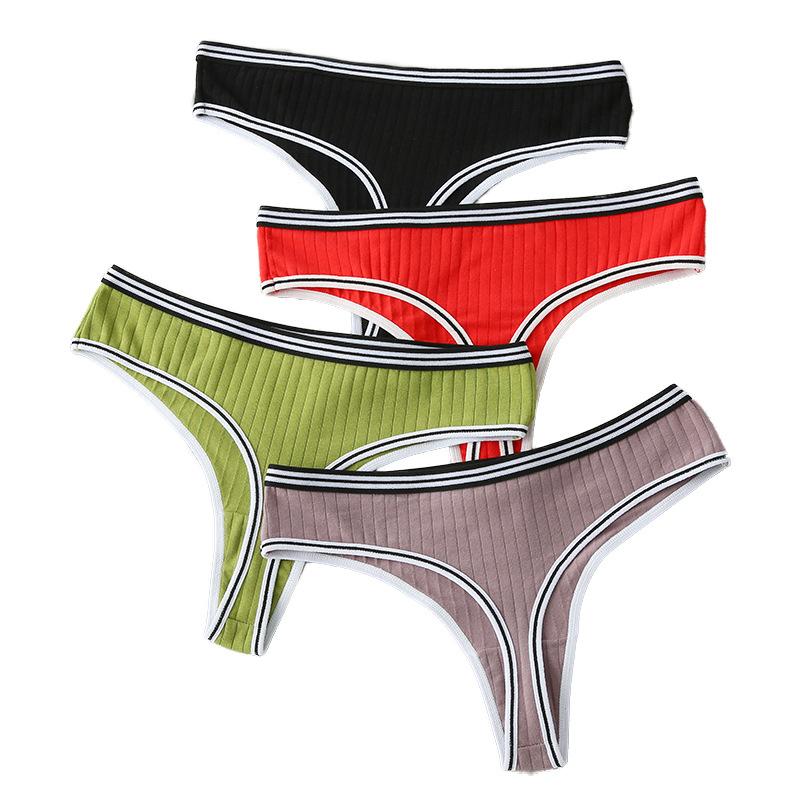 Women's Underwear Sexy Thong Striped Waistband Pure Cotton Crotch T Pants Female Charm Low Waist Thread Panties