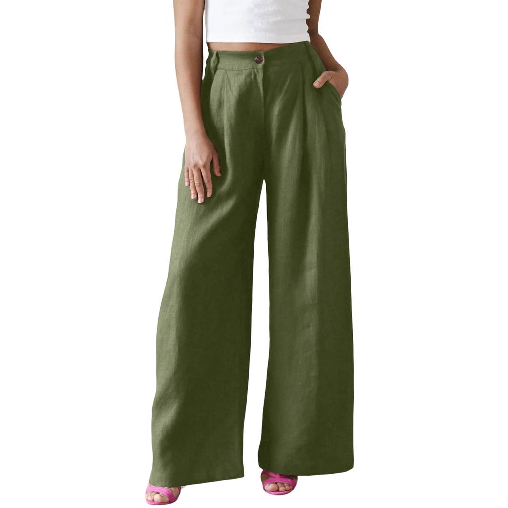 Ladies' Color Casual Fashion Breathable Loose Cotton And Linen Pants