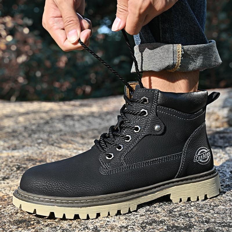 Fashion Business Male High Top Shoes Outdoor Botas New Leather Mens Ankle Boots Autumn Winter Motorcycle Boots  Classic Mens Sneakers