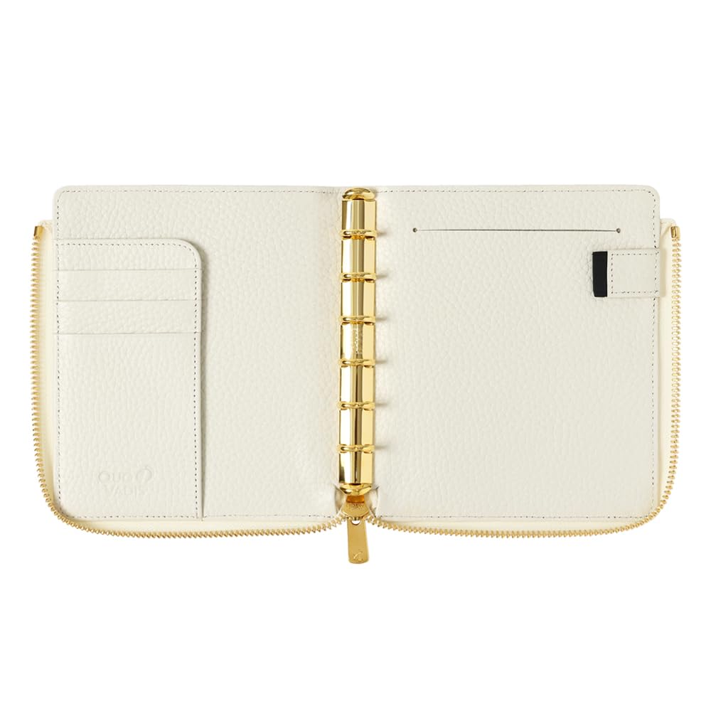Quo Vadis Genuine Leather System Notebook Cover 6 Zip Timer 14 Tail White QUOVADIS Timer14 Qqv937lz30wh [Mini Size/L Cover]