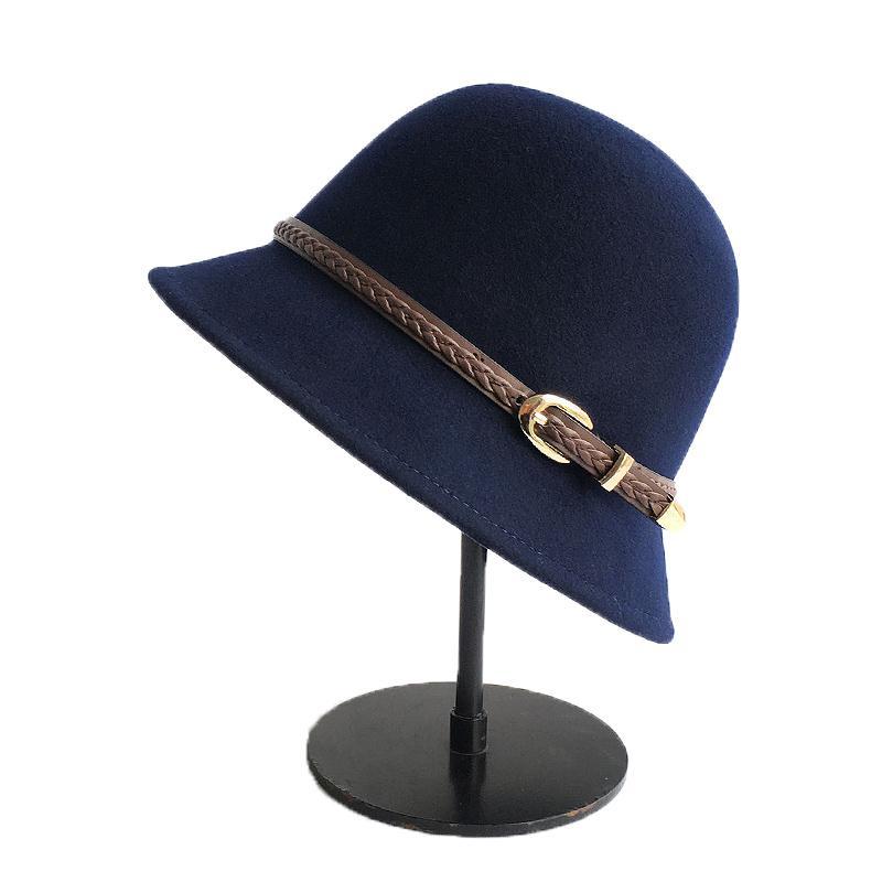 Autumn and Winter Woolen Hat Children European, American and British Retro Leather Buckle Top Hat Wool Basin Hat Bucket Hat
