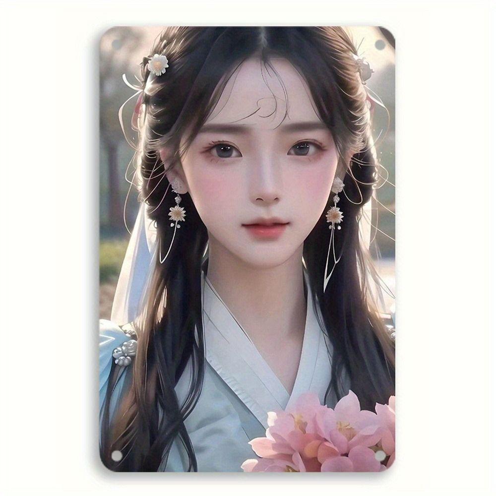 Vintage Metal Sign Elegant Chinese Lady Retro Wall Decor Home Art 20x30 Cm