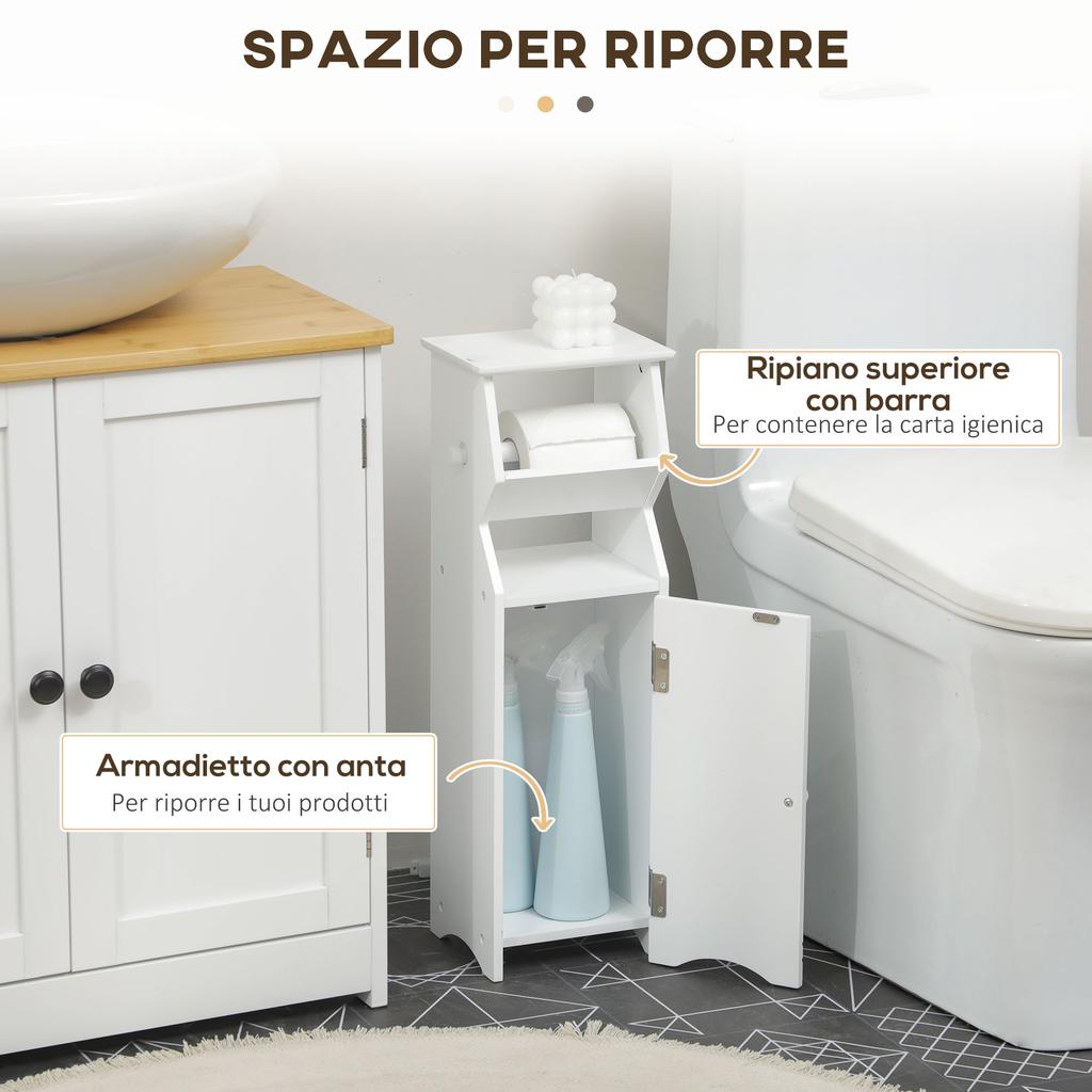 White MDF Bathroom Cabinet with Cupboard and Toilet Paper Space, 19x15x56 cm