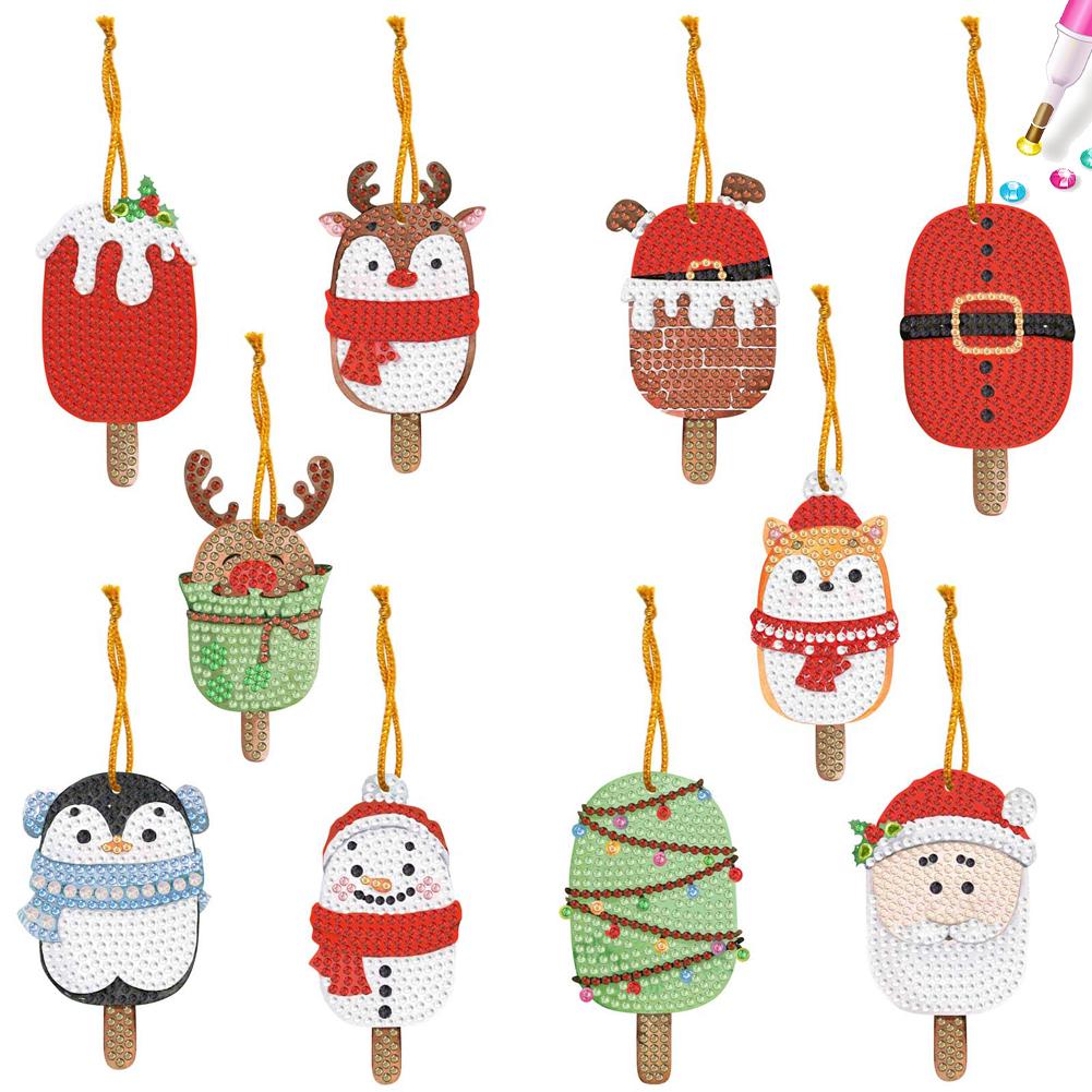 

10pcs Diamond Painting Pendants Art Crafts 5D DIY Hanging Ornament Special-shaped Drill Cartoon Single Side Christmas Decoration