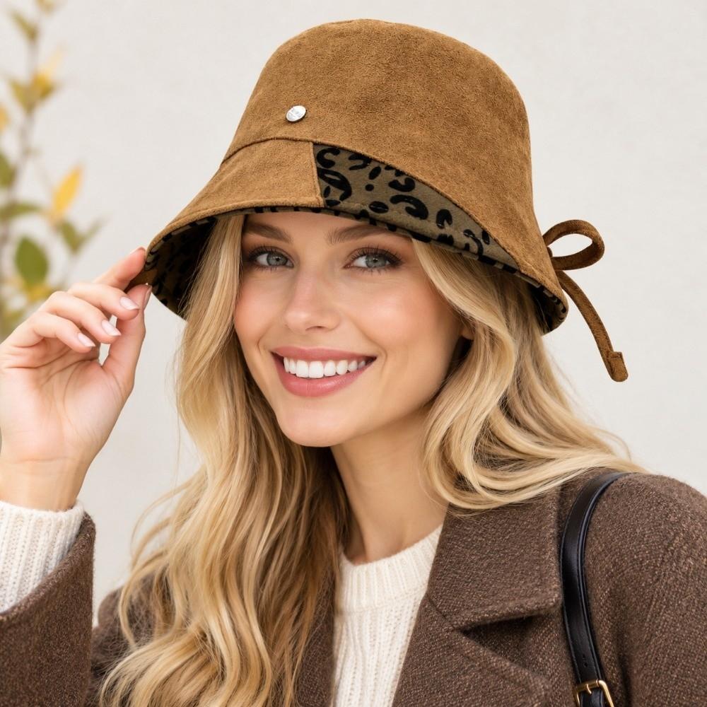 Autumn Winter Bucket Hats Leopard Print Fisherman Cap Fashion Basin Cap for Women