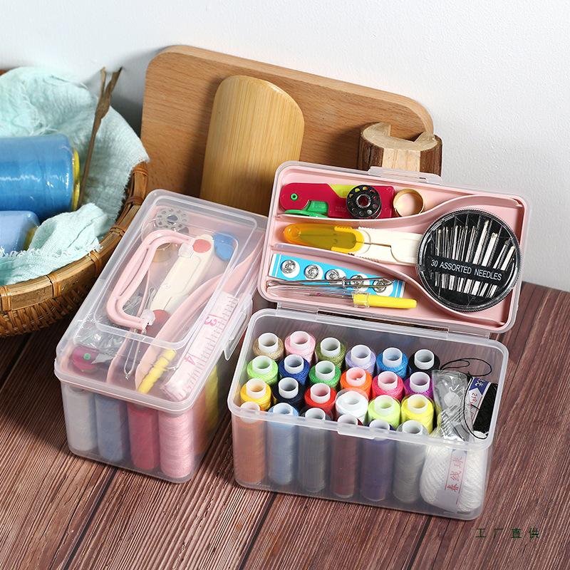 Portable Multicolor Needle & Thread Kit: Multifunctional Storage Box for Household Mending.