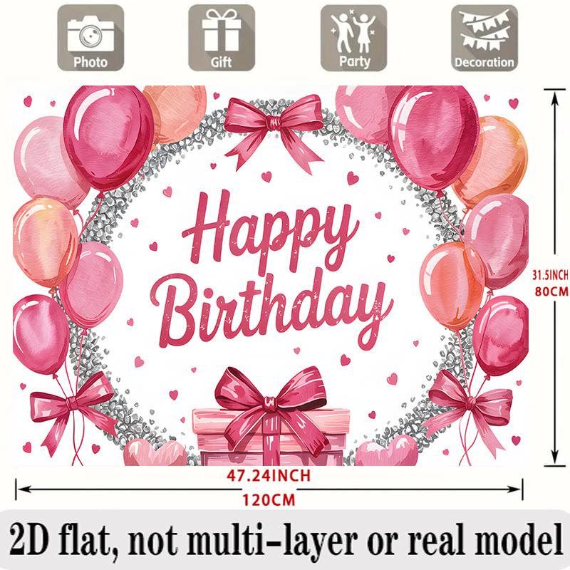 Pink Bow Birthday Banner, Elegant Backdrop Wall Decor for Party