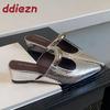 Fashion Silver Female Slides Fashion Metal Women Wedges Slippers Mules Shoes Summer Spring Pointed Toe Ladies Slippers Sandals Shoes