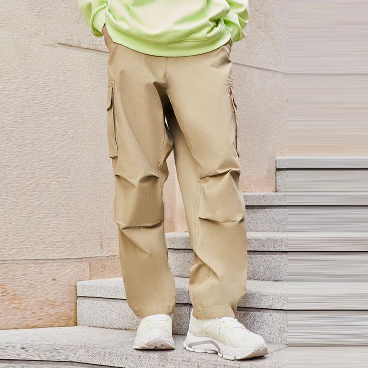 Li Ning CF Sport Fashion Series Solid Color Multi Pocket Straight Leg Casual Pants Men Pants AKXS407-2