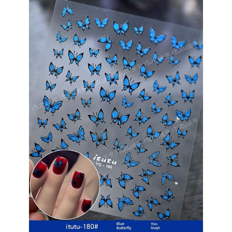 

New Arrival Fairy Cat Eye Blue Butterfly Nail Stickers Flash Blue Fairy Small Butterfly Small Pattern Adhesive Backing Stickers itutu-180# Blue Butterfly Thin Tough