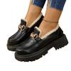 Sapatos baixos de tamanho grande, sapatos térmicos de algodão aveludado femininos, versáteis de sola grossa, um pedal, sapatos de couro pequenos pretos britânicos, veludo e mais grossos