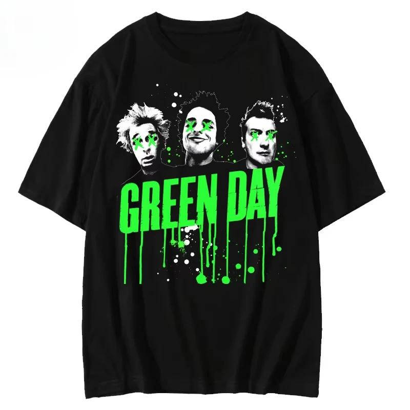 2025 Summer Men's and Women's Short Sleeve Green Punk T-shirt American Retro Rock Style Trend Cotton Short Sleeve Oversize Top