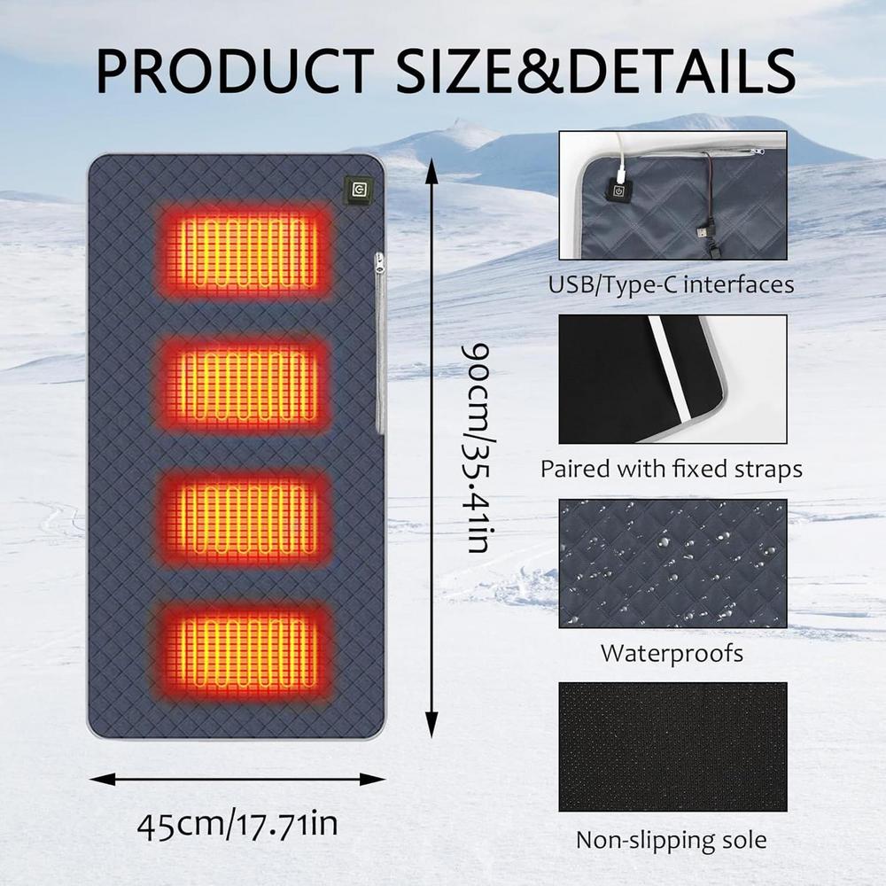 Heated Seat Pad Cordless Electric 3 Settings Warmer Outdoor Seat Warmer Bleacher Heater For Home Office Outdoor Camping Hiking