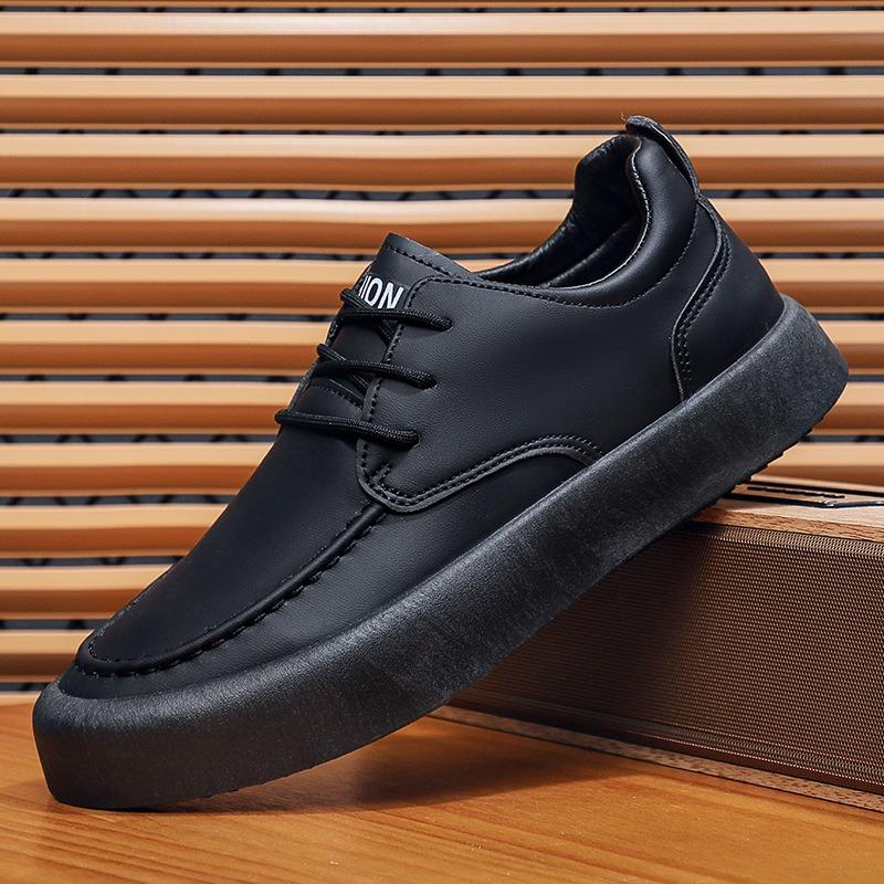 Autumn New Thick Baseplate Shoes Men's Shoes Leather Surface Fashion Trendy Versatile Sports and Leisure Shoes Single Shoes